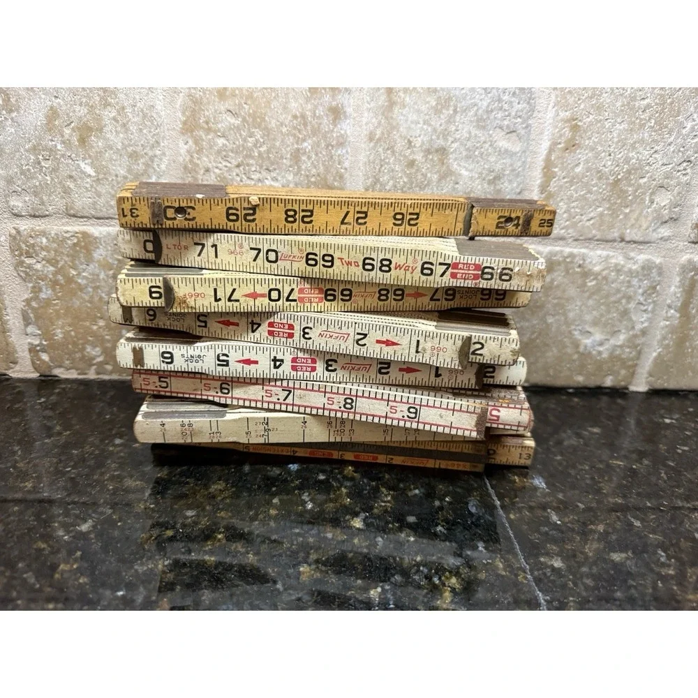 8 Lufkin Folding Ruler Red End Vintage Antique Engineer Brick Mason Extension‎